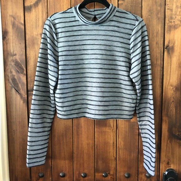 Wild Fable Crop Mock Neck Striped Long Sleeve Top - Picture 2 of 6